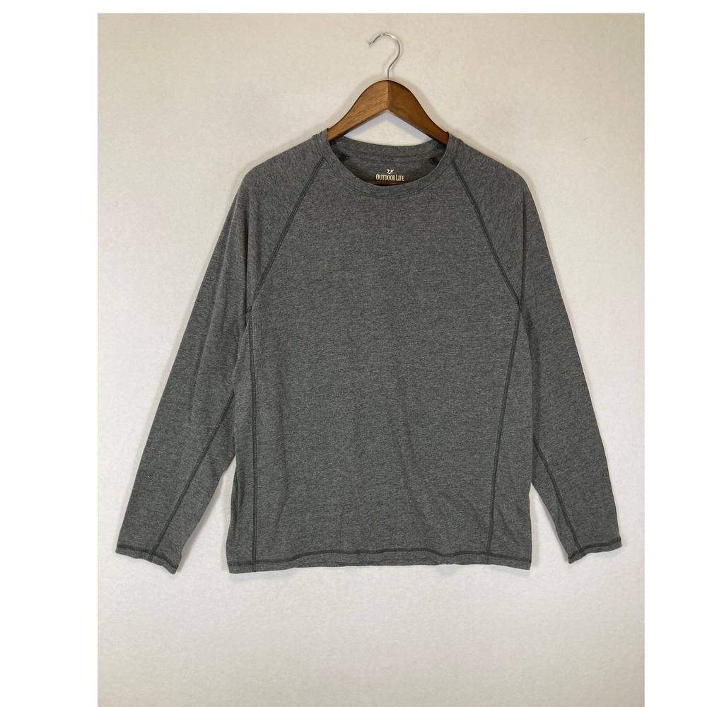 Gorpcore Outdoor Life Mens Large Gray Raglan Long Sleeve Crew Neck Tee Shirt